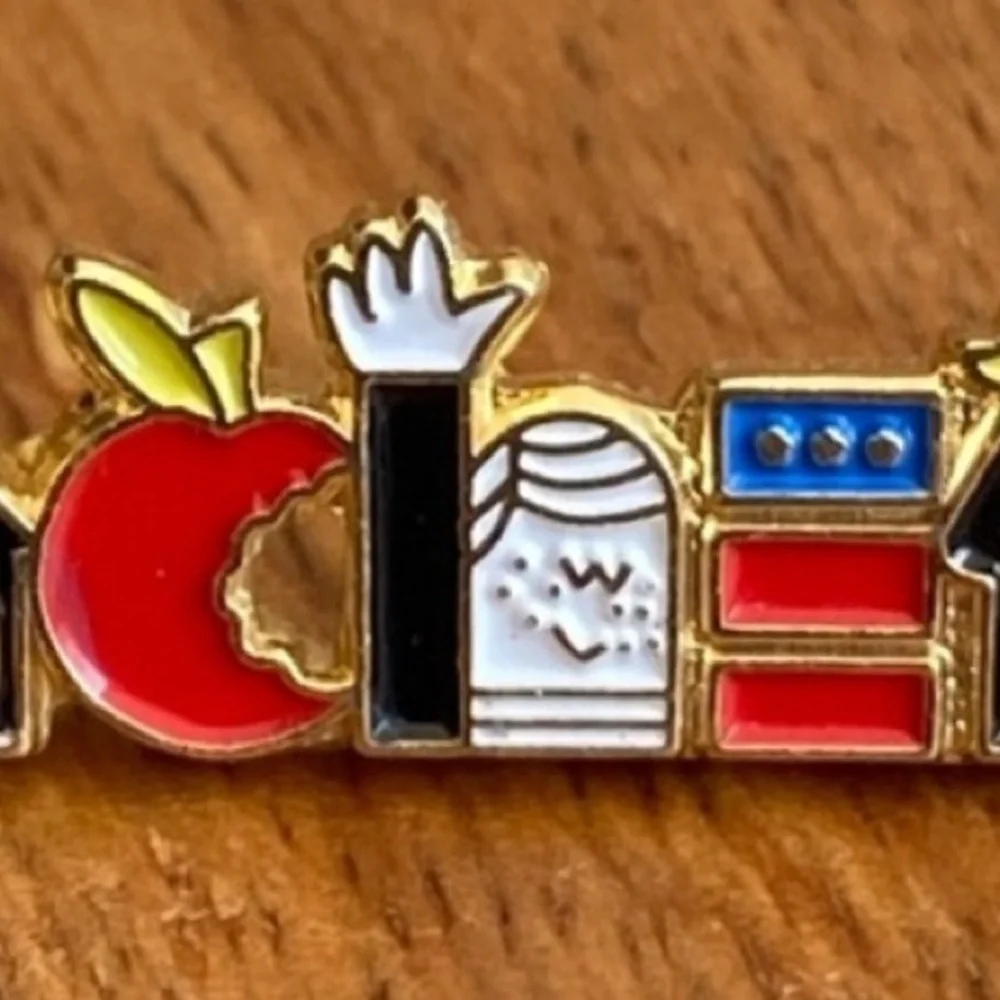 Vintage Colorful Enamel Teacher Gold Tone Lapel Pin Brooch Teacher Gift